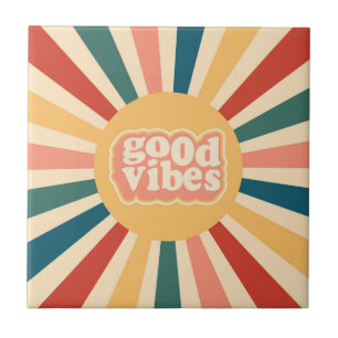 Vintage 70s Retro Sunburst Goede Vibes Tegeltje