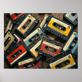 Vintage 80s Cassettebandje Retro Audio Nostalgie Poster