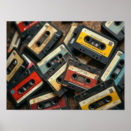 Vintage 80s Cassettebandje Retro Audio Nostalgie Poster (Voorkant)