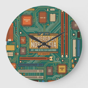 Vintage 80s Computer Moederbord "Powered By Nosta" Grote Klok