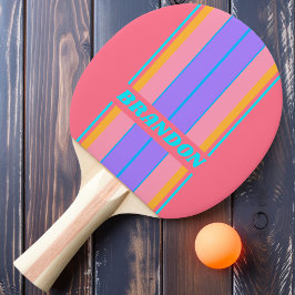 Vintage 80s Neon Zonsopgang Board Strepen met Naam Tafeltennisbatje