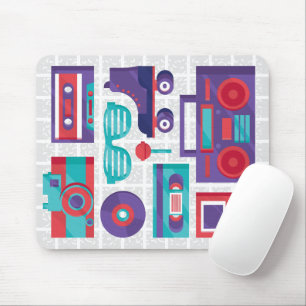 Vintage 80s Retro Elementen Grid Muismat