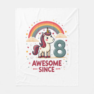 Vintage 8 Awesome Since 2018 Unicorn Birthday Rain Fleece Deken