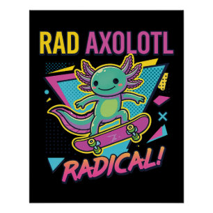 Vintage 90s Axolotl Skateboard Radicale neotenie Perfect Poster