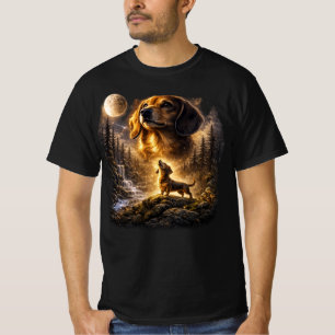Vintage 90s Dachshund Huilt naar de Maan Wiener T-shirt
