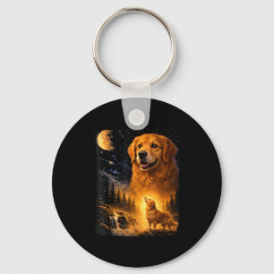 Vintage 90s Golden Retriever Huilt naar de Maan D Sleutelhanger