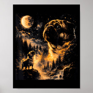 Vintage 90s Pug Huilt naar de Maan Pug Moeder Hond Poster