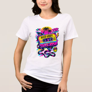Vintage 90s Retro Cassette Kosmische Sci-Fi Dames Tri-Blend Shirt