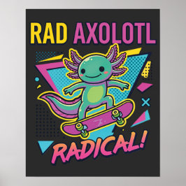 Vintage 90s stijl Axolotl Skateboard Rad neon Poster