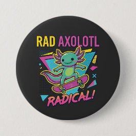 Vintage 90s stijl Axolotl Skateboard Rad neon Ronde Button 7,6 Cm