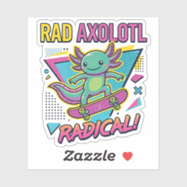 Vintage 90s stijl Axolotl Skateboard Rad neon Sticker