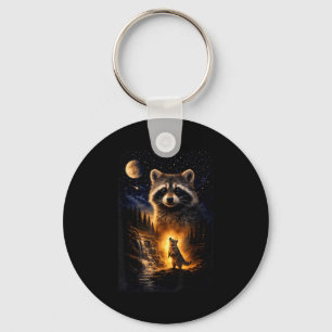 Vintage 90s wasbeer die naar de maan huilt wasbeer sleutelhanger