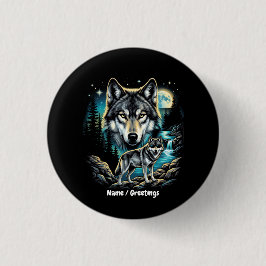 Vintage 90s Wolf Grafisch Retro Wildernis Maan  Ronde Button 3,2 Cm