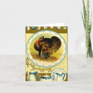 Vintage A Blij Thanksgiving Turkije Feestdagen Kaart