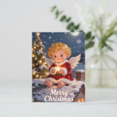 Vintage A Merry Christmas Cute Baby Angel  Briefkaart (Staand voorkant)
