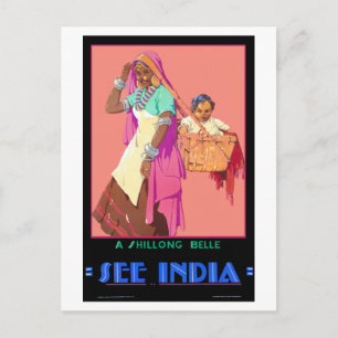 Vintage A Shillong Belle Bekijk India Travel Poste Briefkaart