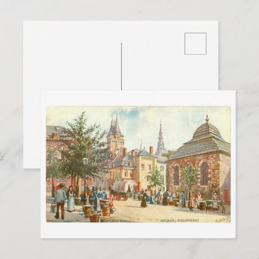 Vintage Aachen Germany Fischmarkt Briefkaart (Voorkant / Achterkant)