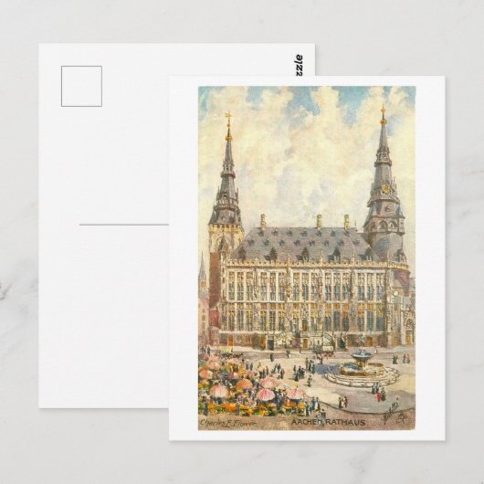 Vintage Aachen Germany Rathaus Briefkaart (Voorkant / Achterkant)