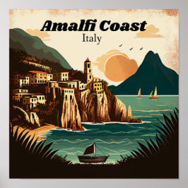 Vintage aan de kust van Amalfi Poster