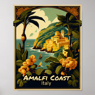 Vintage aan de kust van Amalfi Poster