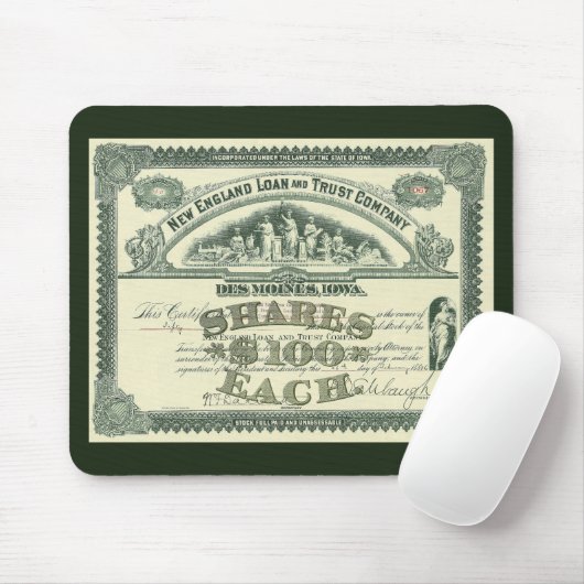 Vintage aandelenkapitaal Certificaat Bedrijfsfinan Muismat (Met muis)