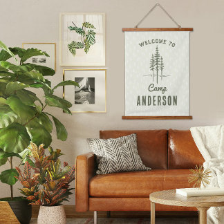 Vintage Aangepaste Naam Kamp Boom Familie Hangend Wandkleed