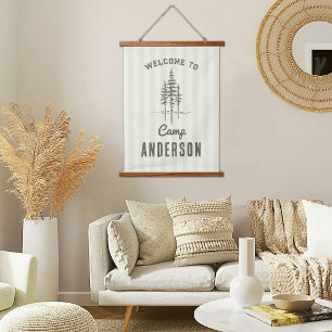Vintage Aangepaste Naam Kamp Boom Familie Hangend Wandkleed