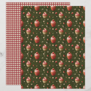 Vintage Aardbei Cupcakes Scrapbook Papier