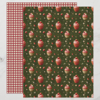 Vintage Aardbei Cupcakes Scrapbook Papier