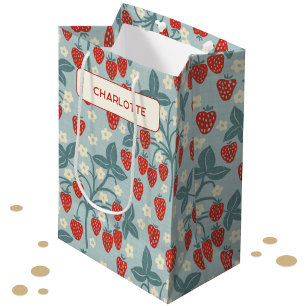 Vintage Aardbei Gepersonaliseerde Bloemige Botanis Medium Cadeauzakje