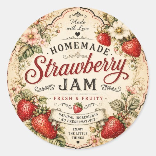 Vintage Aardbei Jam Label (Voorkant)