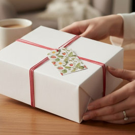 Vintage Aardbei Madeliefje Botanisch Patroon Cadeaulabel