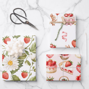 Vintage Aardbei Madeliefje Botanisch Patroon Inpakpapier Vel