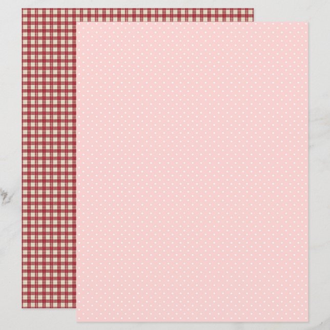 Vintage Aardbei Stippen Scrapbook Papier (Voorkant / Achterkant)
