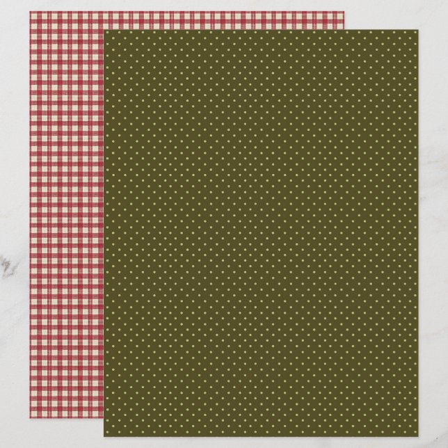 Vintage Aardbei Stippen Scrapbook Papier (Voorkant / Achterkant)
