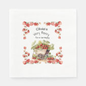 Vintage aardbeienbessen eerste 1e verjaardagsfeest servet (Voorkant)