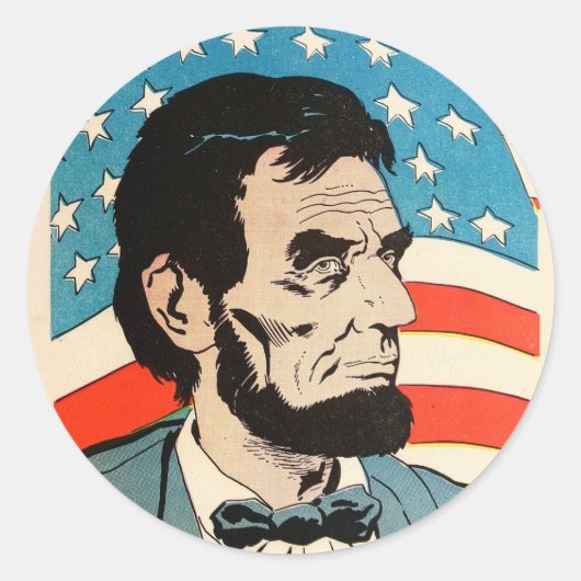 Vintage Abraham Lincoln USA Flag Illustration Ronde Sticker (Voorkant)