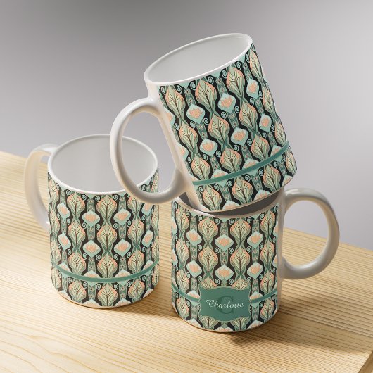 Vintage Abstract Botanical Monogram Floral Pattern Koffiemok