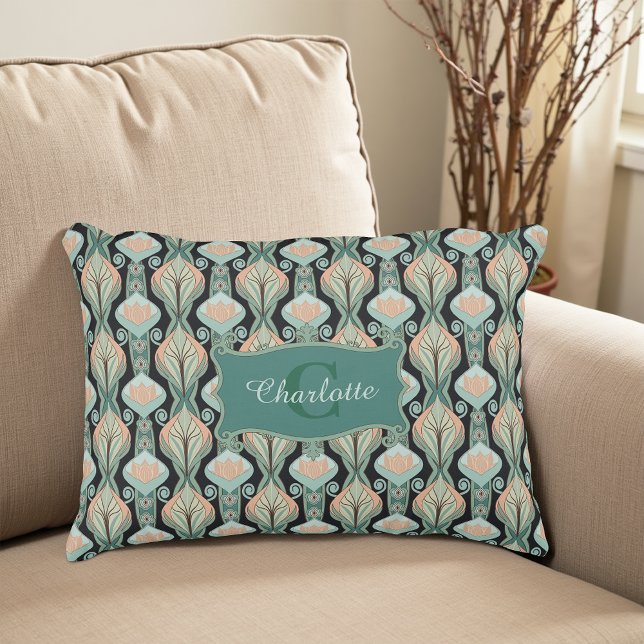 Vintage Abstract Botanisch Monogram Bloempatroon Accent Kussen (Creator heeft geüpload)