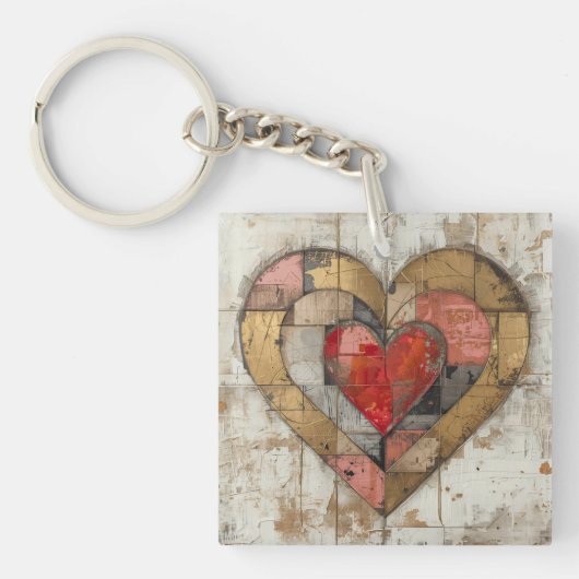 Vintage Abstract Hearts - Acrylic Keychain (Voorkant)