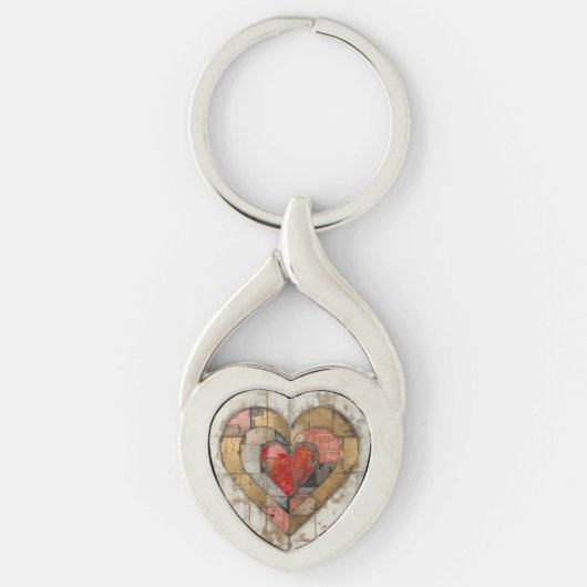 Vintage Abstract Hearts - Metal Keychain (Voorkant)