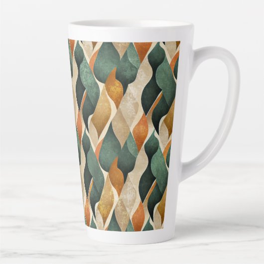 Vintage Abstracte Art Deco Blad Aardtint Latte Mok (Rechts)