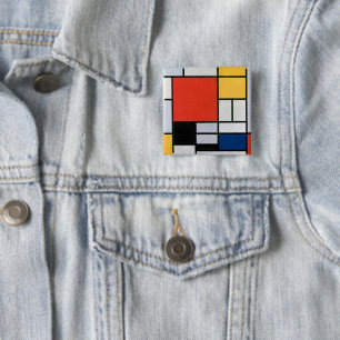 Vintage Abstracte Compositie van Piet Mondrian Vierkante Button 5,1 Cm