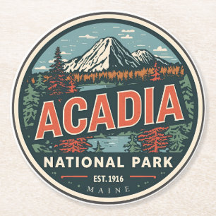 Vintage Acadia National Park natuur geschenken uit Ronde Kartonnen Onderzetter