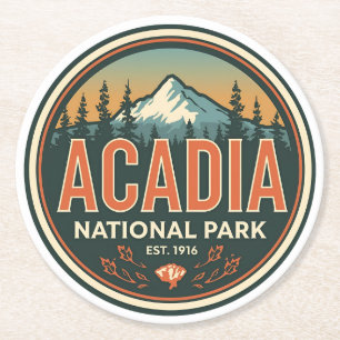Vintage Acadia National Park natuur geschenken uit Ronde Kartonnen Onderzetter