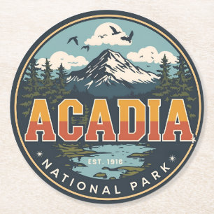 Vintage Acadia National Park natuur geschenken uit Ronde Kartonnen Onderzetter