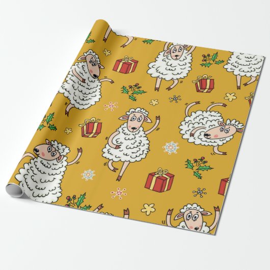 vintage achtergrond schapen cadeaupapier (Uitgerold)