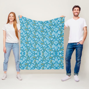 Vintage-achtig blauwe botanische fleece met patroo deken