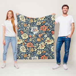 Vintage-achtig blauwe botanische fleecepatroon fleece deken