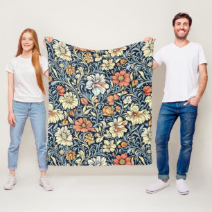 Vintage-achtig blauwe botanische fleecepatroon fleece deken
